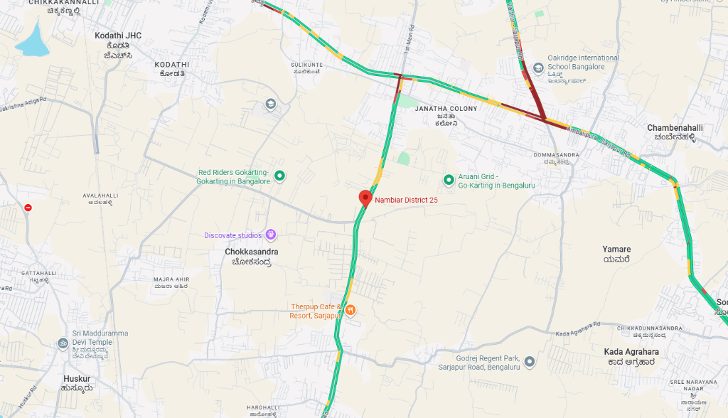 Google Map Location of Nambiar District 25, Sarjapur Road, Bangalore